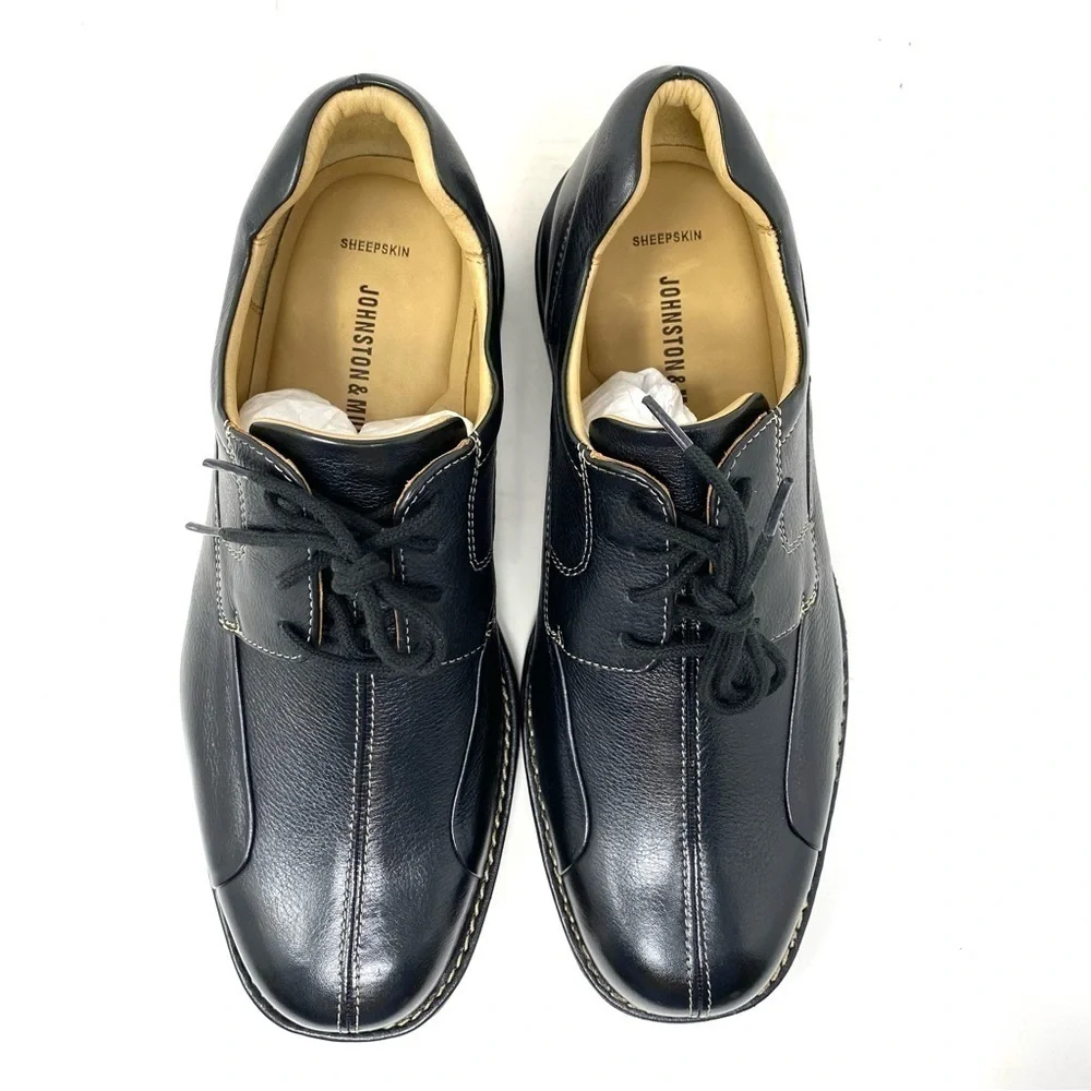 Johnston & Murphy Shuler Bicycle toe Oxford Black Leather WIDE
